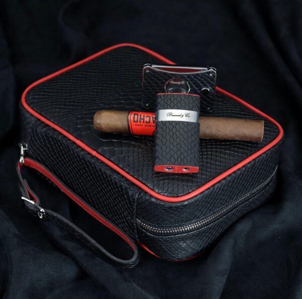 Havana Traveler -Black Python Pattern Leather, with cutter and lighter